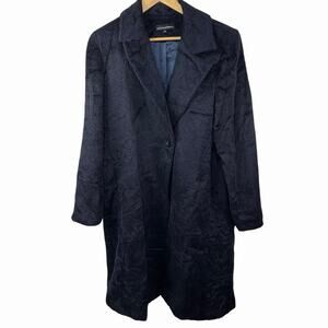 Sofia Cashmere Navy Blue Double Breasted Overcoat Long Coat Size 12 Alpaca Wool